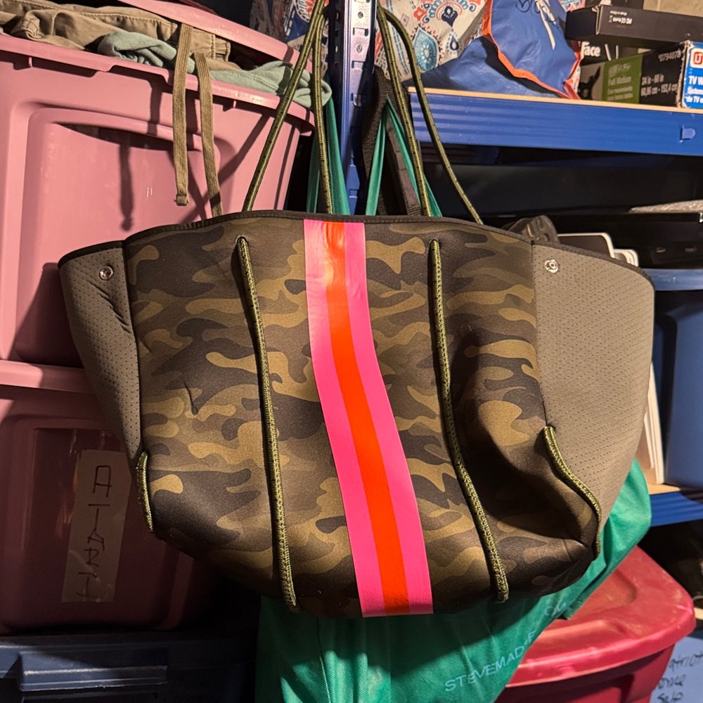 Steve Madden Camouflage Tote with Neon Pink Accent